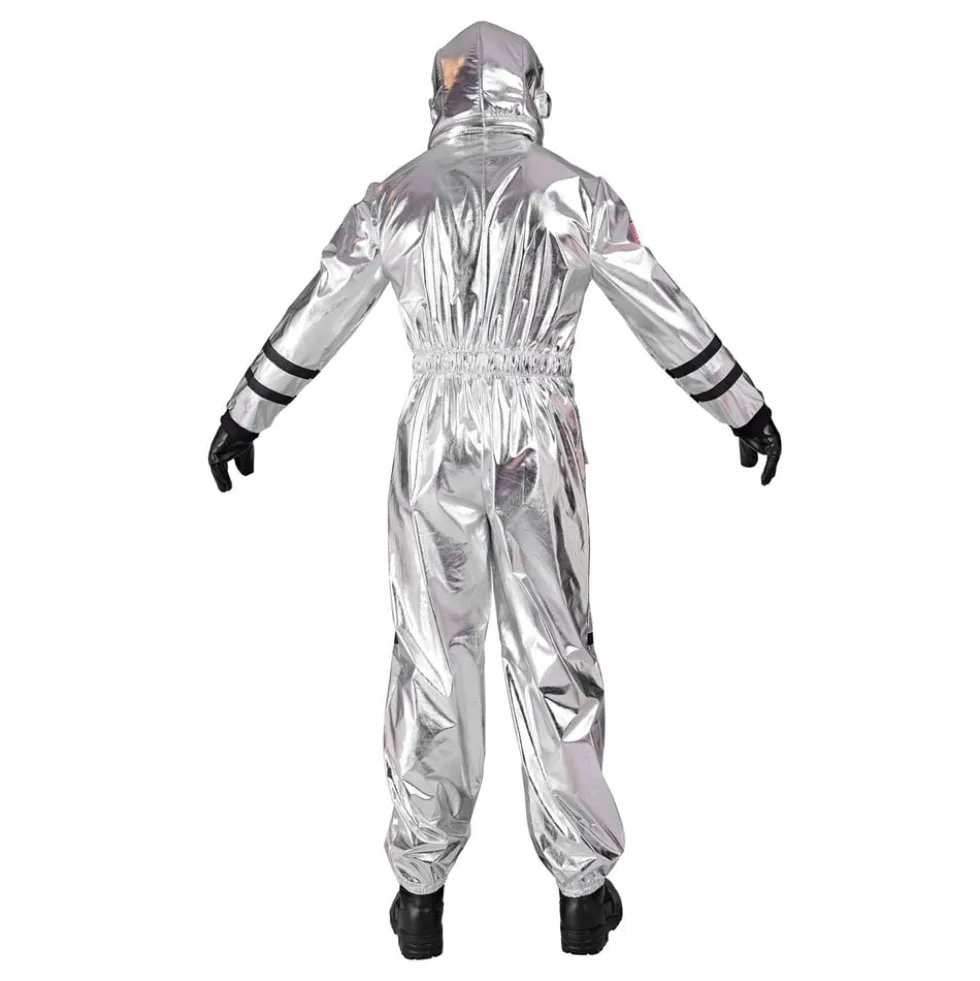 Astronautin hopeinen Metallic miesten naamiaisasu