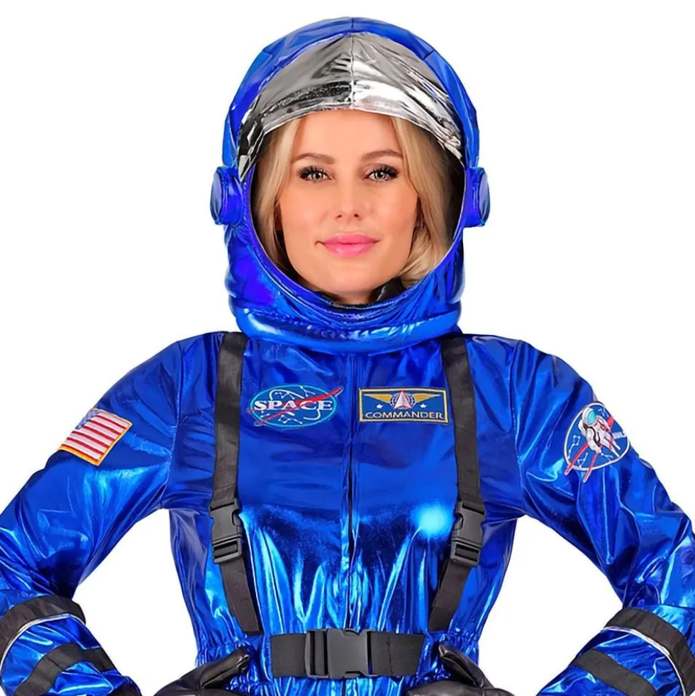 Astronautin sininen Metallic-naamiaisasu naisille