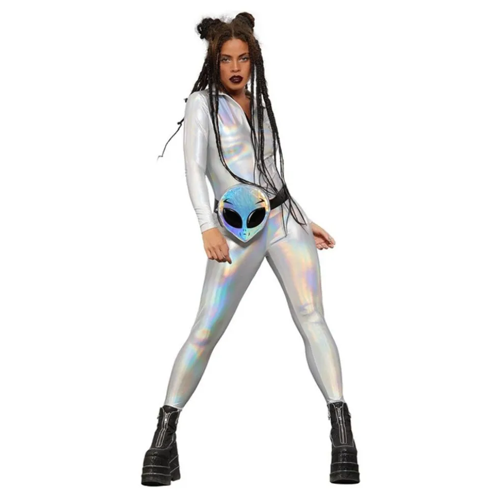 Catsuit Silver Holographic Naamiaisasu
