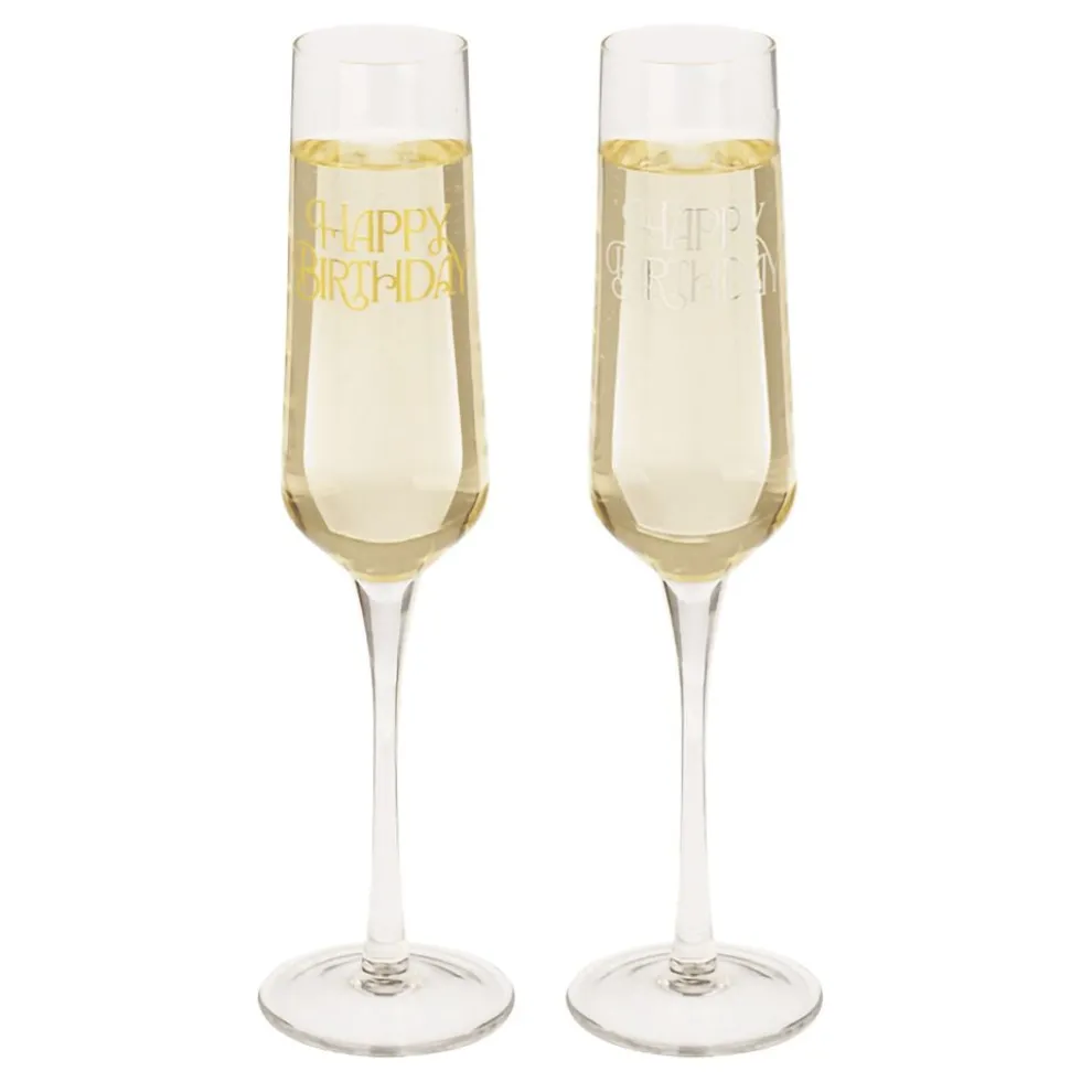 Champagneglassit Happy Birthday Setti