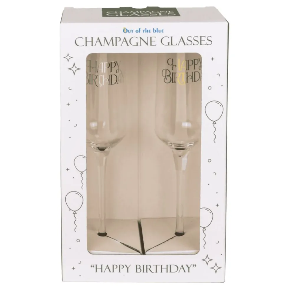 Champagneglassit Happy Birthday Setti
