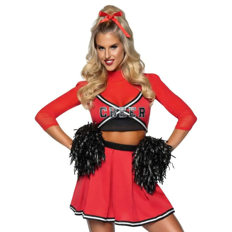 Cheerleader Punainen Deluxe Naamiaisasu
