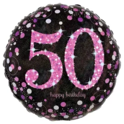 Folioilmapallo 50 Happy Birthday Vaaleanpunainen Sparkling