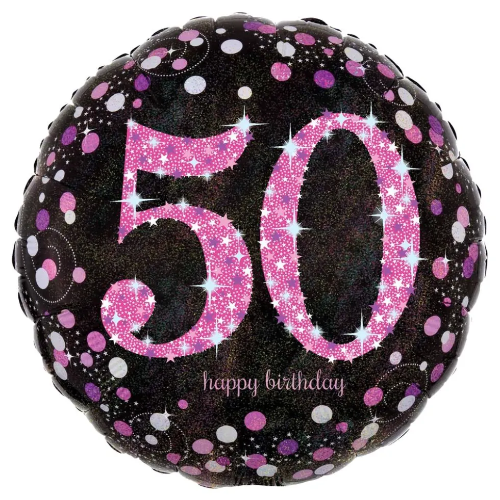 Folioilmapallo 50 Happy Birthday Vaaleanpunainen Sparkling