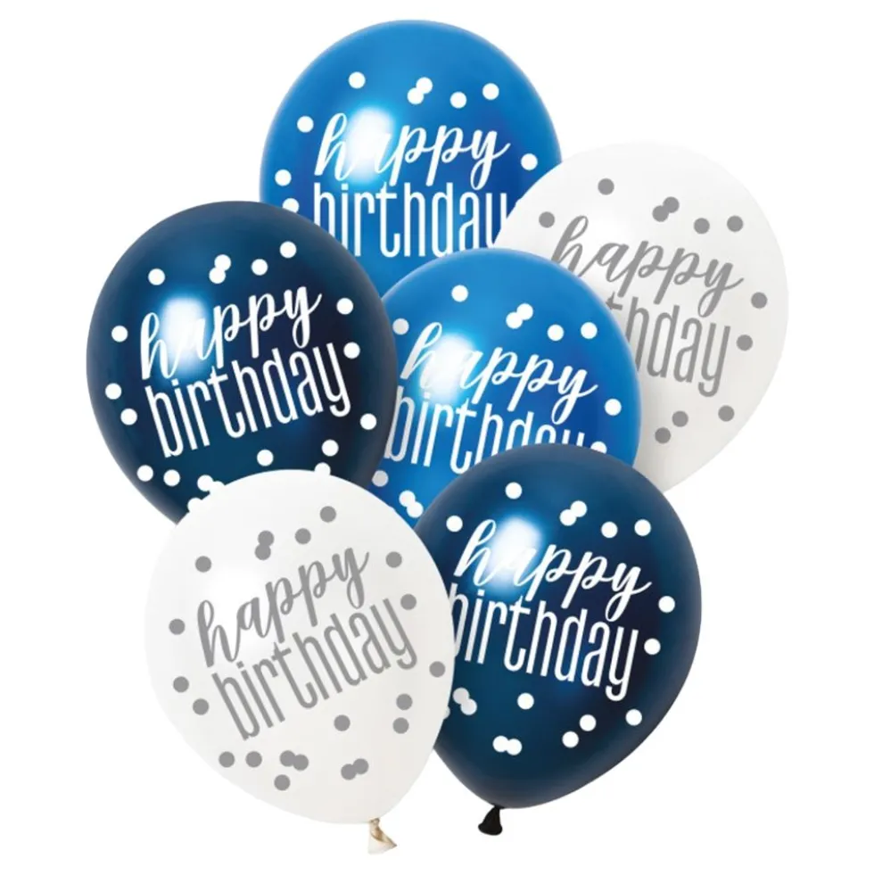 Happy Birthday -ilmapallot Sininen/Valkoinen