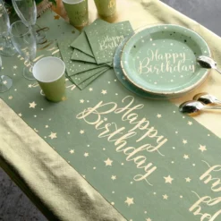 Happy Birthday -pöytäliinaraita Vihreä/Kulta