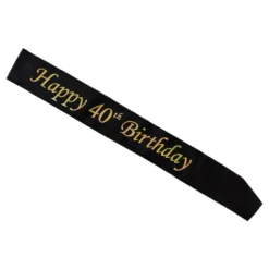 Happy 40th Birthday -mustakultainen olkanauha