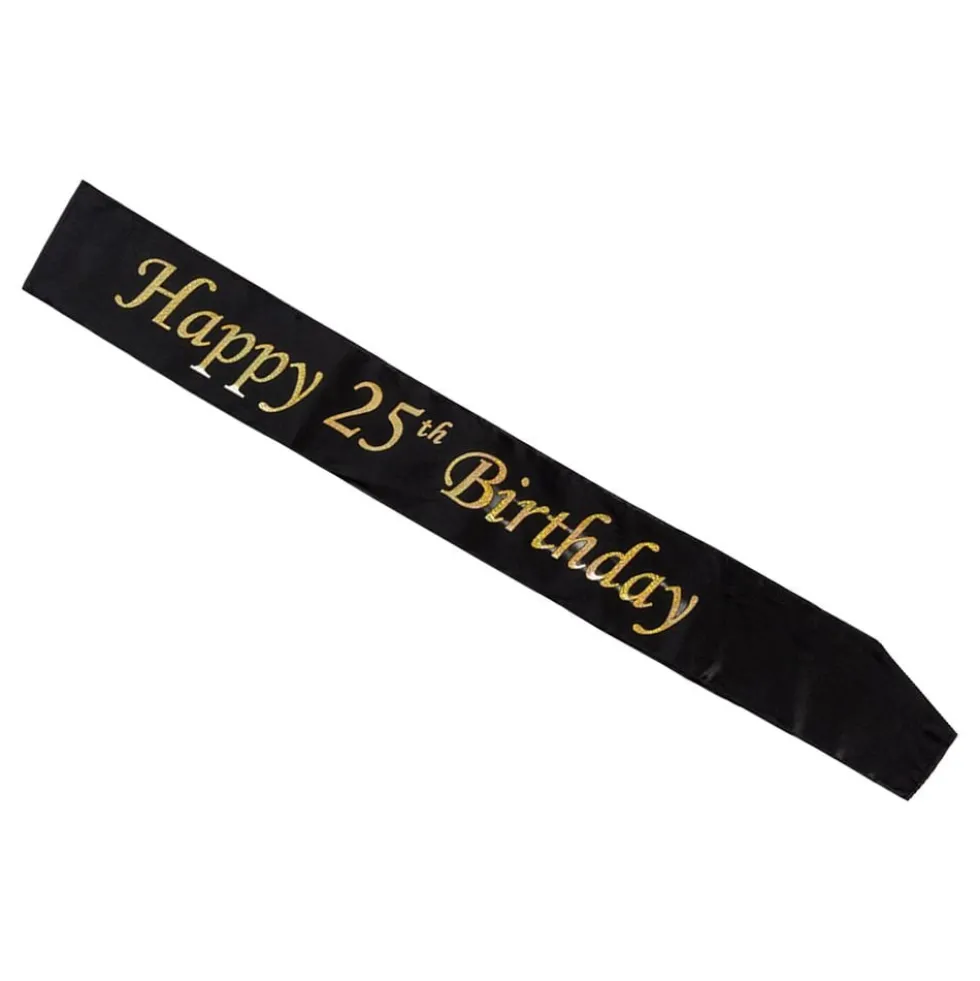 Happy 25th Birthday -mustakultainen olkanauha
