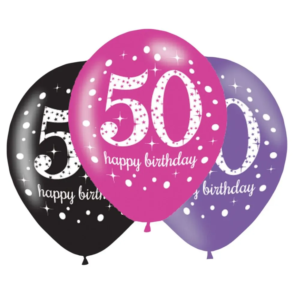 Ilmapallot 50 Vaaleanpunainen/Musta Happy Birthday