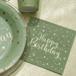 Kahvilautasliinat Happy Birthday Vihreä/Kulta