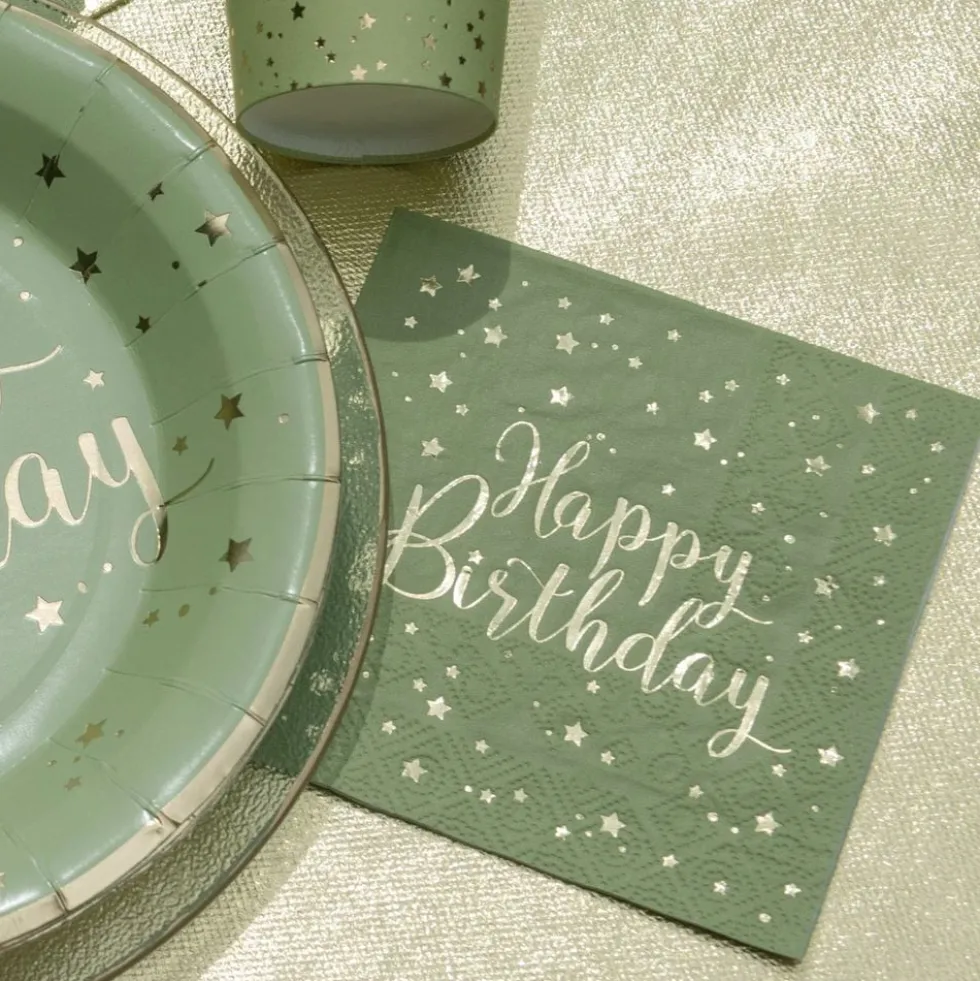 Kahvilautasliinat Happy Birthday Vihreä/Kulta