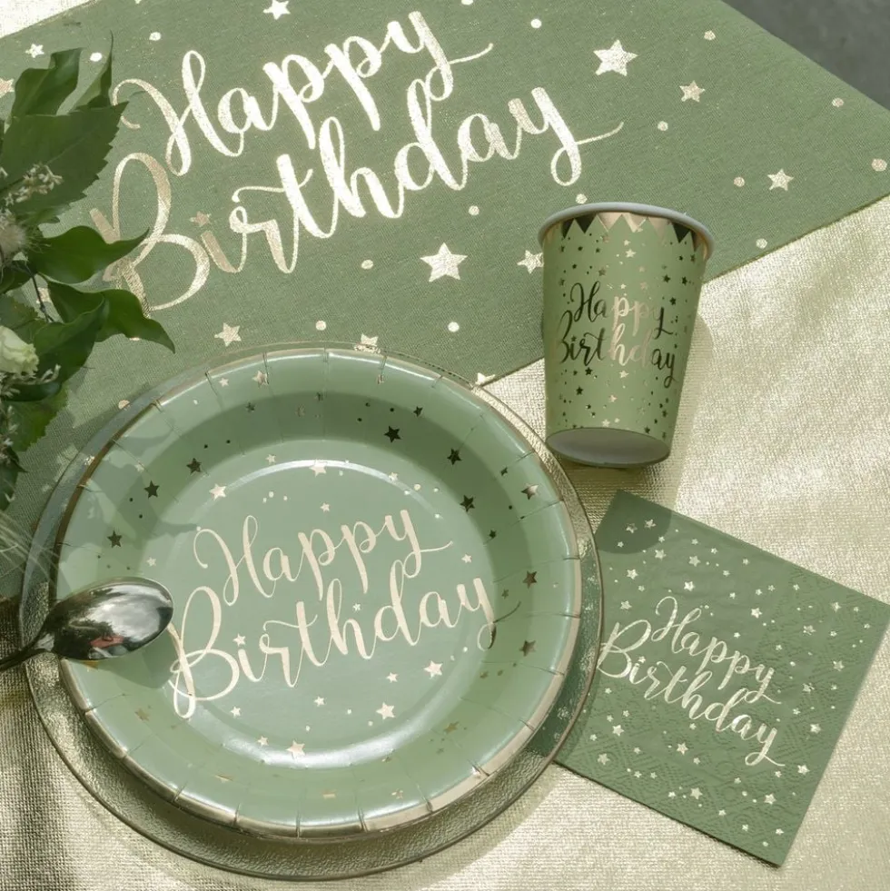 Kahvilautasliinat Happy Birthday Vihreä/Kulta