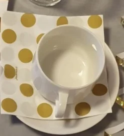 Kahvilautasliinat Kulta/Valkoinen Pilkulliset