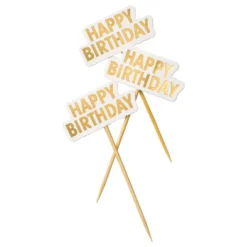 Kakkukoriste Happy Birthday Kulta