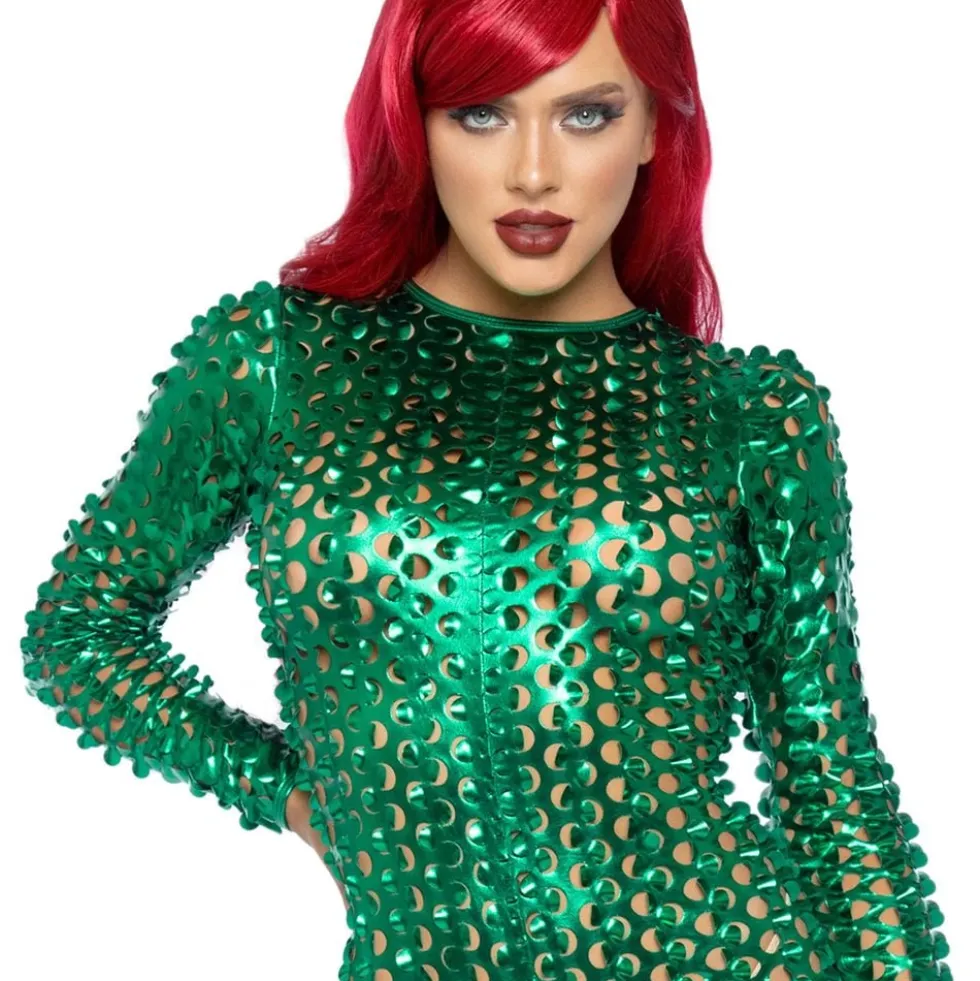 Laser Cut Catsuit Vihreä Metallic Deluxe