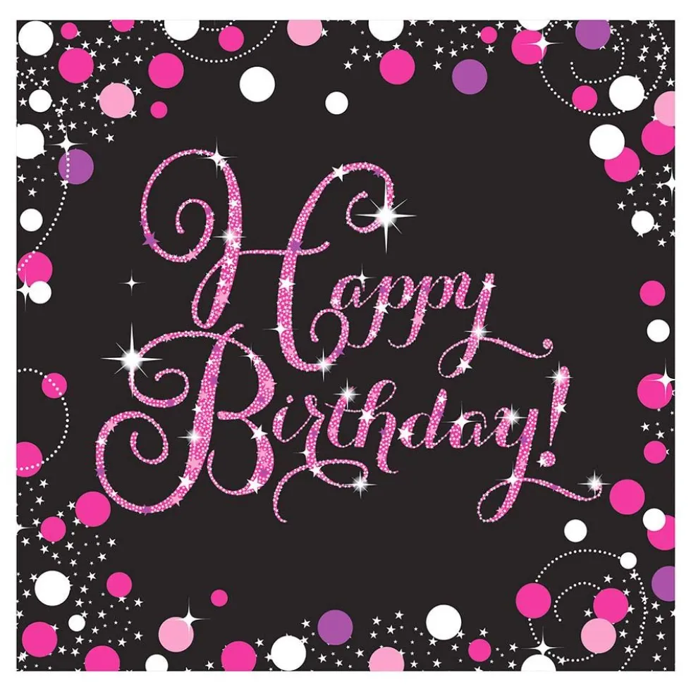 Lautasliinat Happy Birthday Musta/Vaaleanpunainen Kimalle