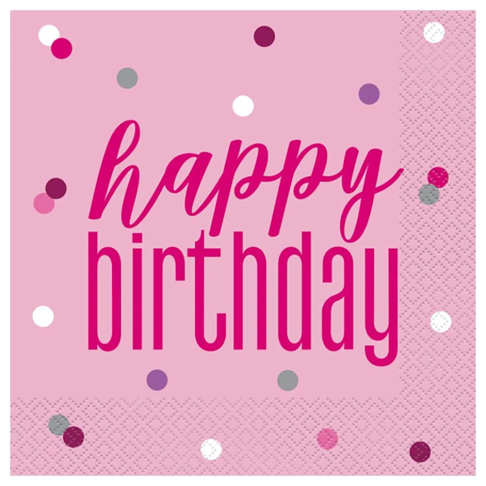 Lautasliinat Happy Birthday Vaaleanpunainen/Hopea