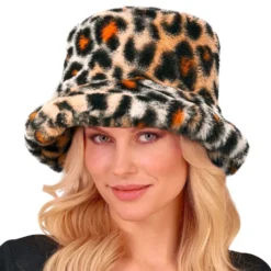 Leopardikuvioinen Tekoturkis-Bucket Hat