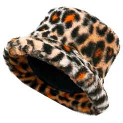 Leopardikuvioinen Tekoturkis-Bucket Hat