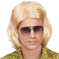 70-luvun Dandy Blond Peruukkisetti Viiksillä