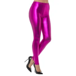 80-luvun Metallic Disco Leggingsit Vaaleanpunaiset