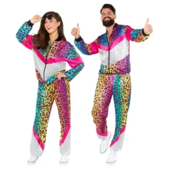 80-luvun Verryttelypuku Neon Leopard Naamiaisasu