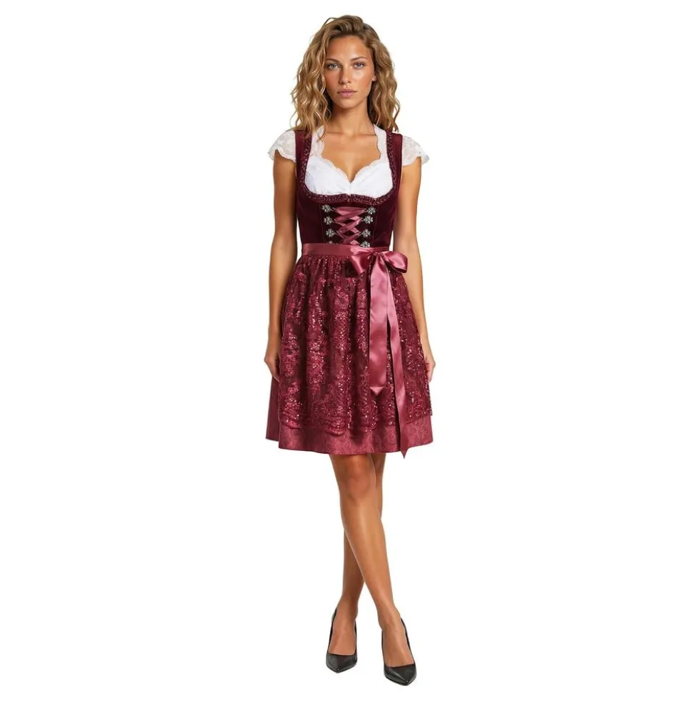 Oktoberfest Dirndl Jula Viininpunainen Deluxe Naamiaisasu