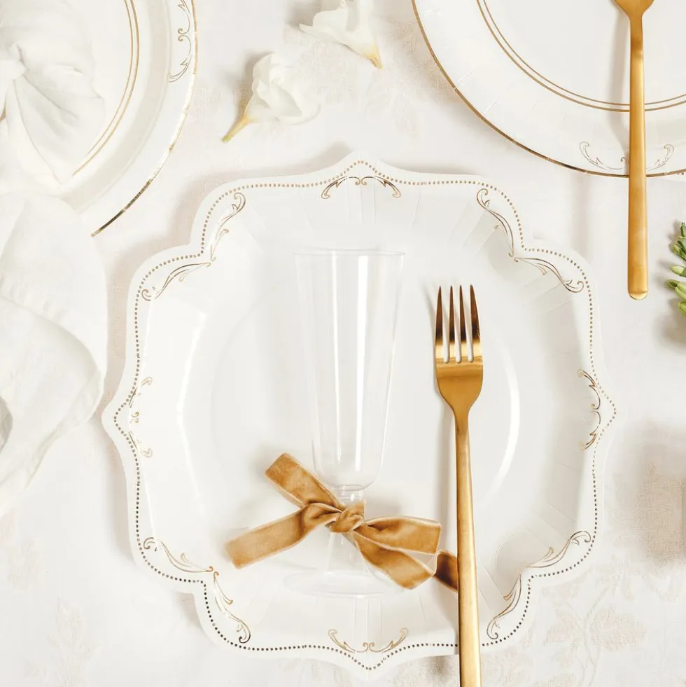 Ornamenttipahvilautaset Kulta/Valkoinen