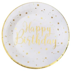 Pahvilautaset Happy Birthday Kulta/Valkoinen