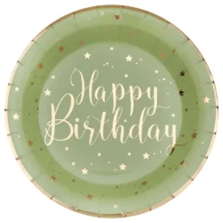 Pahvilautaset Happy Birthday Vihreä/Kulta