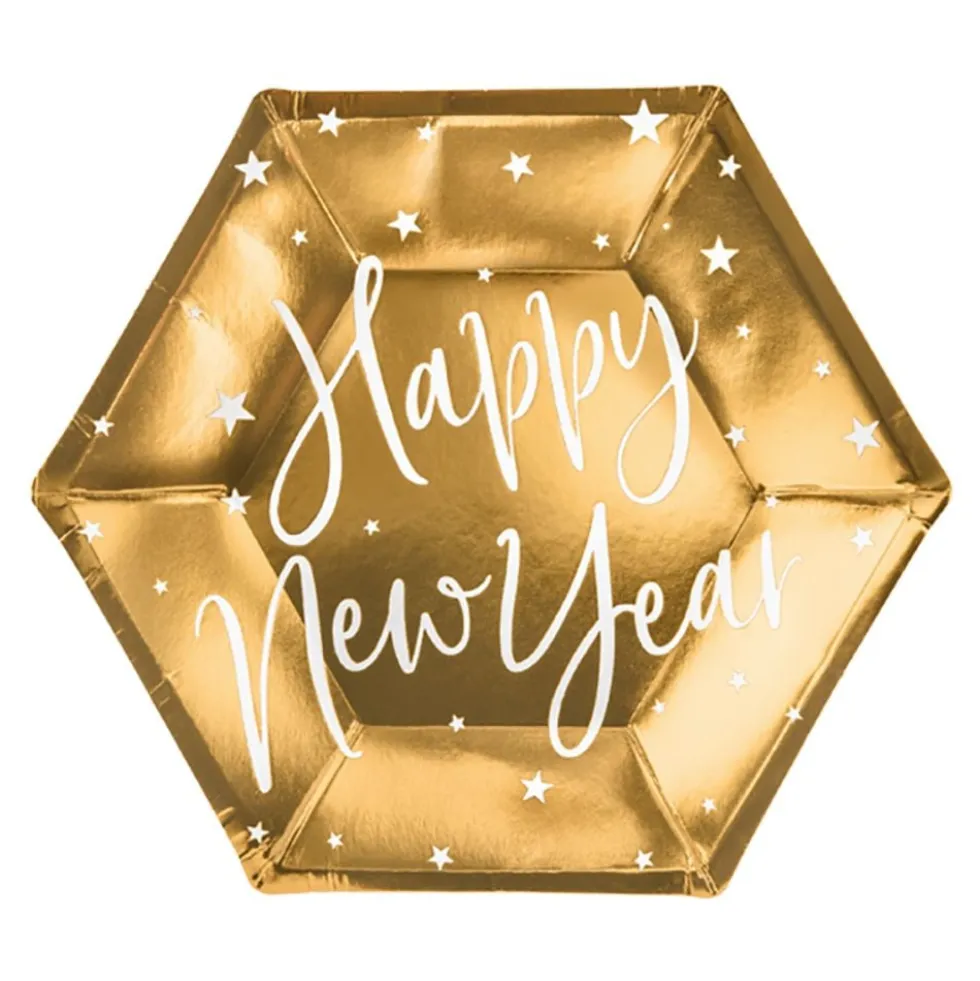 Pahvilautaset Happy New Year Kulta Kuusikulmio Celebrate