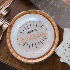 Pahvilautaset Hohtava Happy Birthday Valkoinen/Ruusukulta
