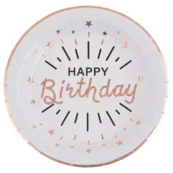 Pahvilautaset Hohtava Happy Birthday Valkoinen/Ruusukulta