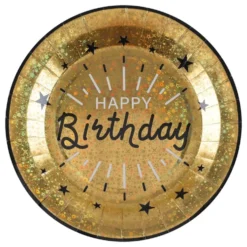 Pahvilautaset Hohtava Happy Birthday Musta/Kulta