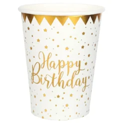 Pahvimukit Happy Birthday Kulta/Valkoinen