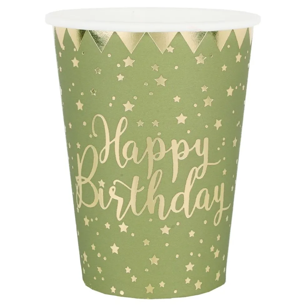 Pahvimukit Happy Birthday Kulta/Vihreä