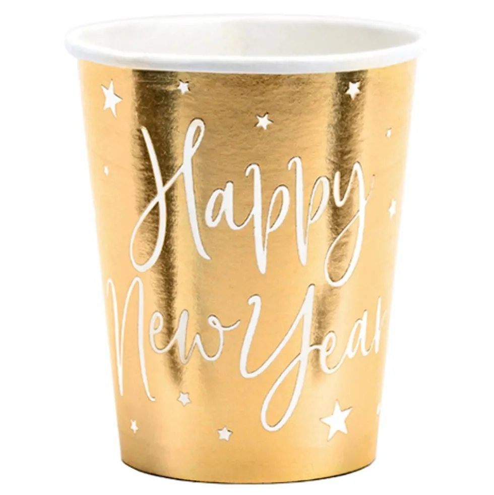 Pahvimukit Happy New Year Kulta