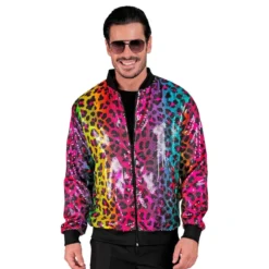 Paljettibombertakki Rainbow Leopard
