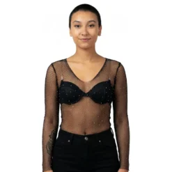 Pitkähihainen Fishnet-body Strasseilla