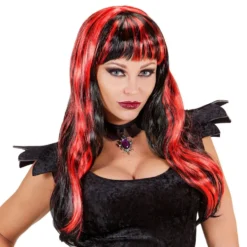 Pitkä Musta/Punainen Halloween Peruukki