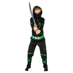 Power Ninja Musta/Vihreä Lasten Naamiaisasu
