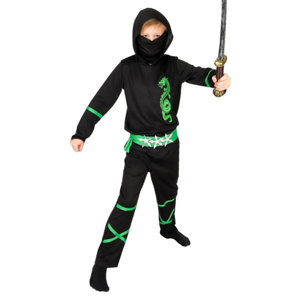 Power Ninja Musta/Vihreä Lasten Naamiaisasu