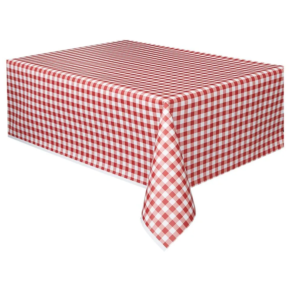 Punavalkoruudullinen Muovipöytäliina