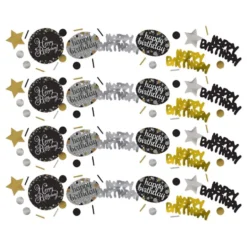 Pöytäkonfetti Happy Birthday Hopea/Kulta Kimalle