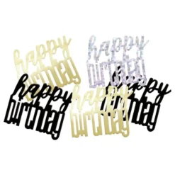 Pöytäkonfetti Happy Birthday Hopea/Kulta/Musta