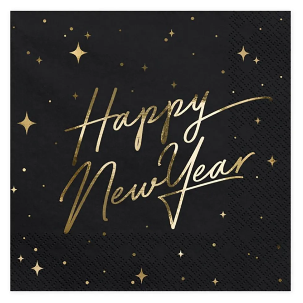 Servetit Happy New Year Kulta Metalli/Musta