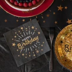 Servetit Hohtava Happy Birthday Musta/Kulta