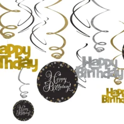 Swirls Happy Birthday Hopea/Kulta Kimalle