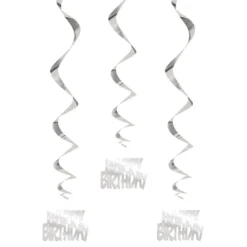 Swirls Happy Birthday Silver Ripustettava Koriste