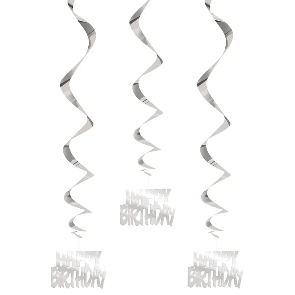 Swirls Happy Birthday Silver Ripustettava Koriste